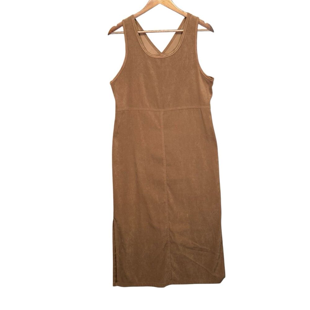 Vintage Faux Suede Brown Jumper Dress Size Small Petite Long Maxi Bohemian 90s